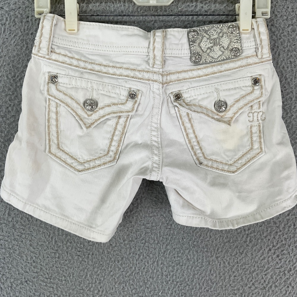 Miss Me Denim Shorts Womens 25 White Good Distressed Rhinestone Y2K JS5014H54